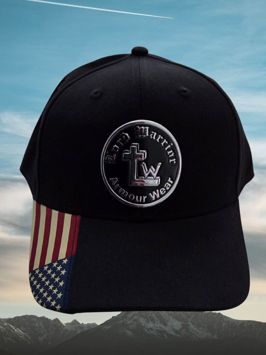 Lord Warrior US Flag Cap - Black with Silver Armour Wear