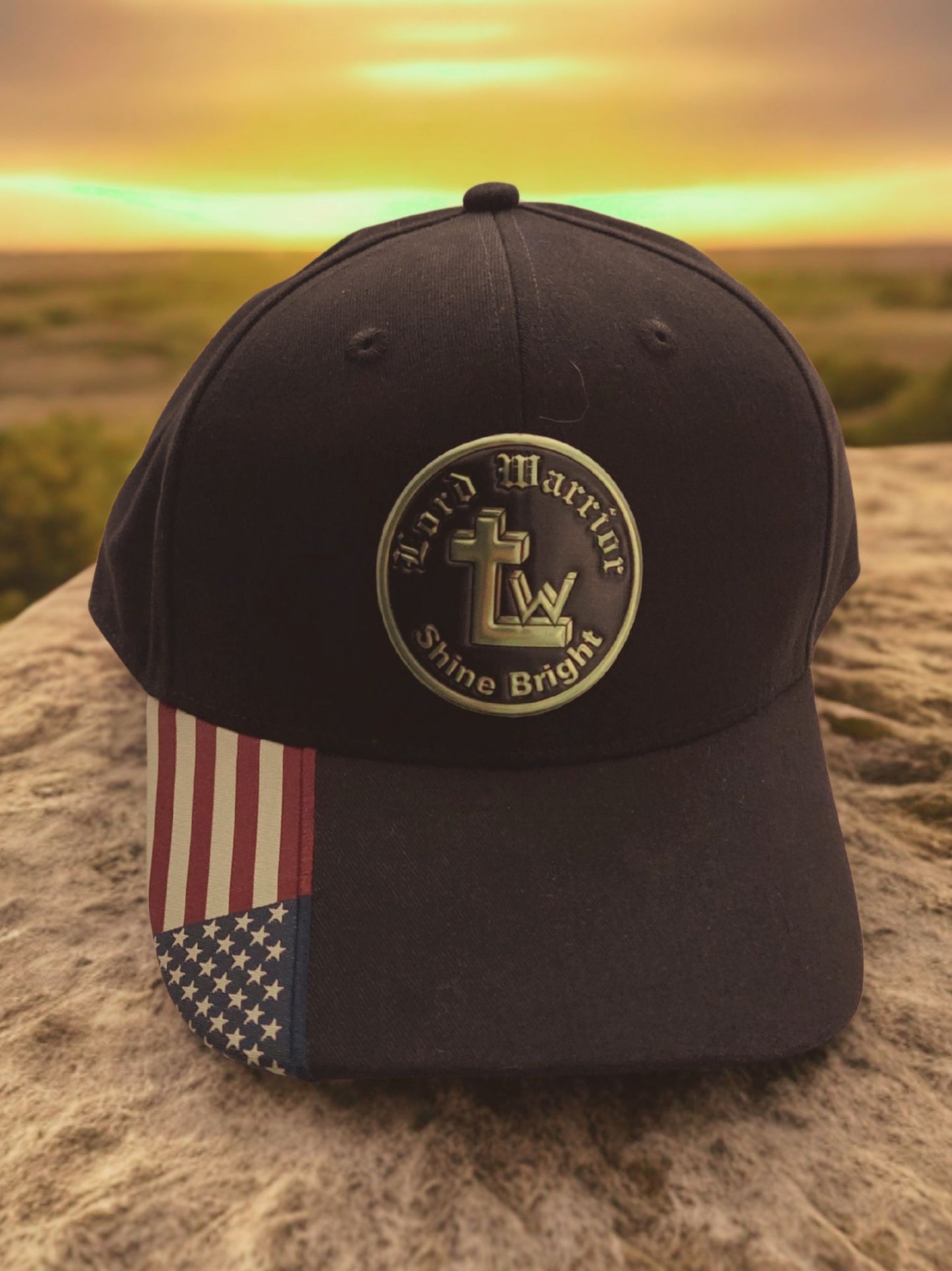 Lord Warrior US Flag Cap - Black With Gold Shine Bright