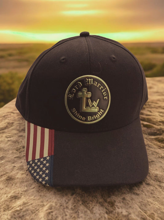 Lord Warrior US Flag Cap - Black With Gold Shine Bright