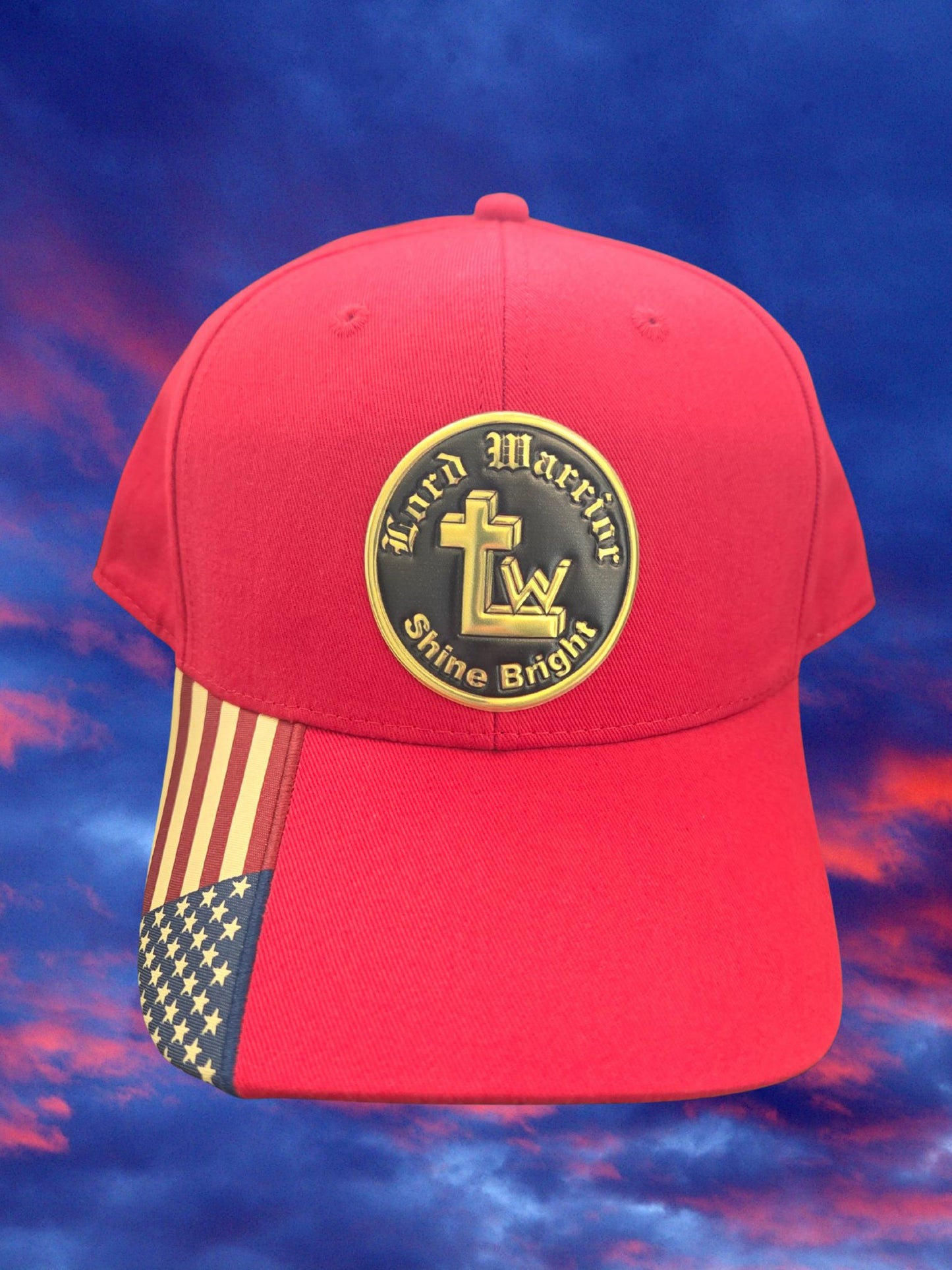 Lord Warrior US Flag Cap - Red with Gold Shine Bright